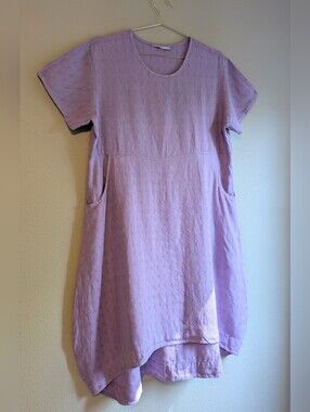 Bryn Walker Linen Dress Lilac Purple High Low Short Sleeve Pockets Size XXS